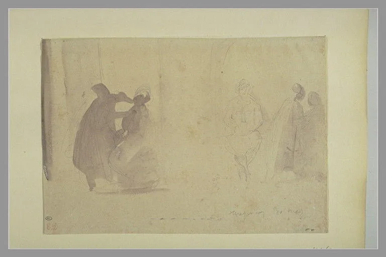 Barbier au travail et trois arabes