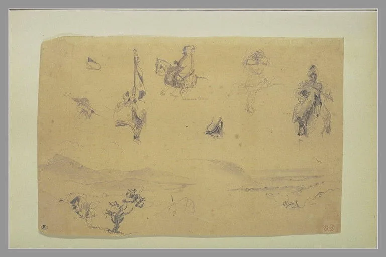 Cavaliers arabes et études de paysage