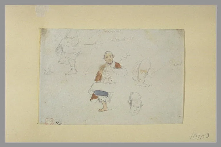 Arabes assis; croquis de jambes et de tête