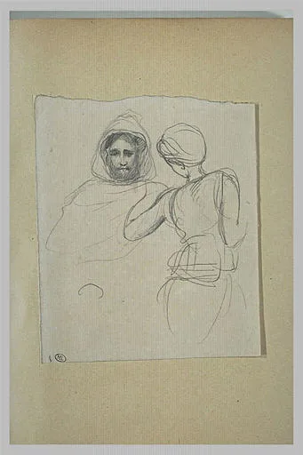 Arabe en buste, un capuchon sur la tête et une femme de dos