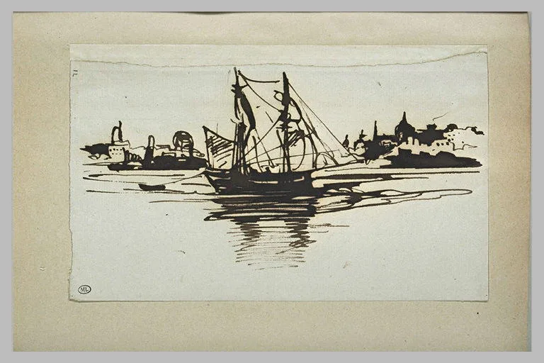Bateau devant un port, en Orient