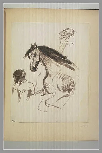 Buste d'homme; tête et poitrail de cheval