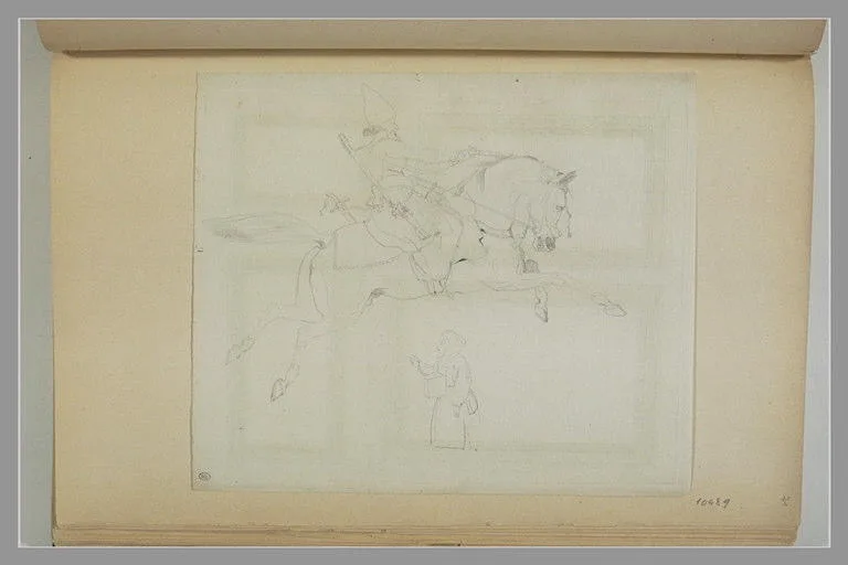 Cavalier oriental galopant et croquis d'un oriental