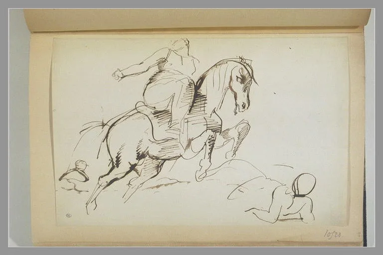 Cavalier sur un cheval au galop et homme à terre