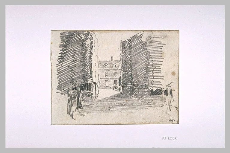 Allée de parc conduisant à une maison