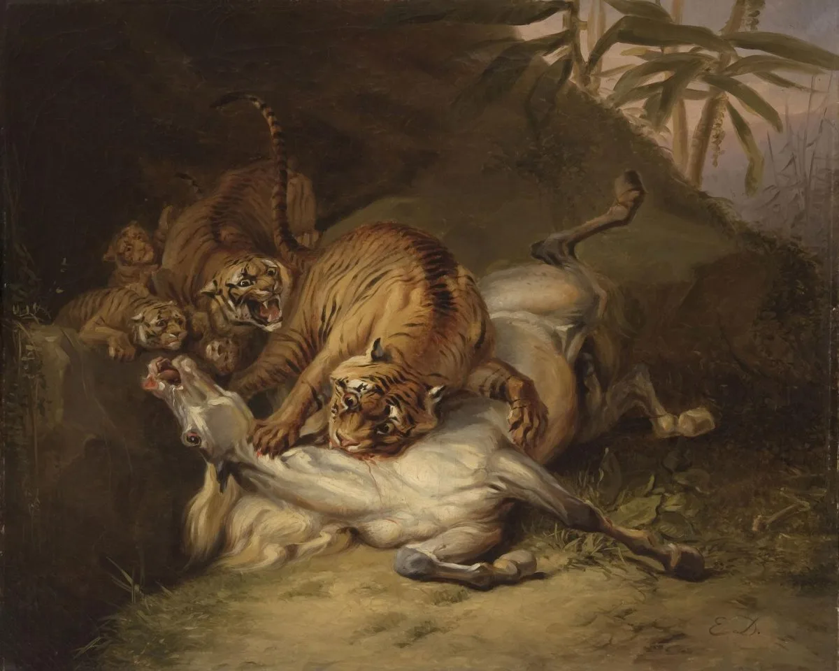 Tigers Devouring a Horse