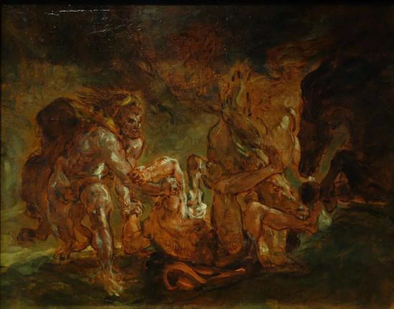 Hercules Throwing King Diomedes to his own Man-eating Horses