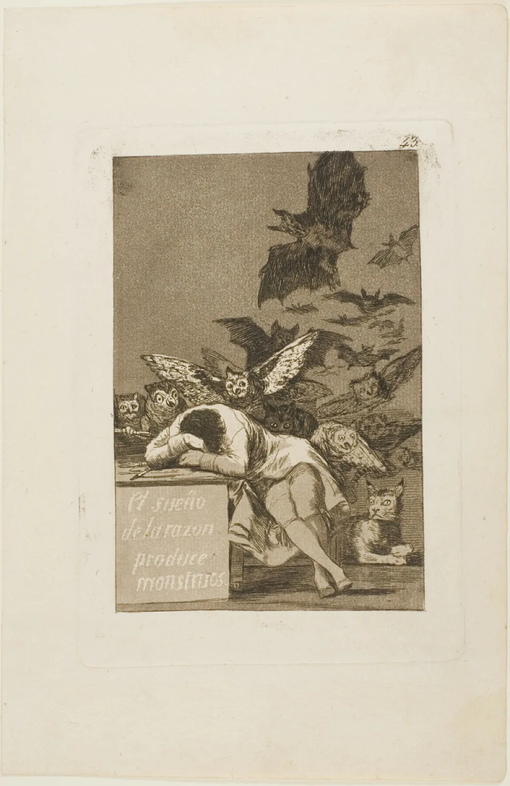 Plate 43 from "Los Caprichos": The sleep of reason produces monsters (El sueño de la razon produce monstruos)