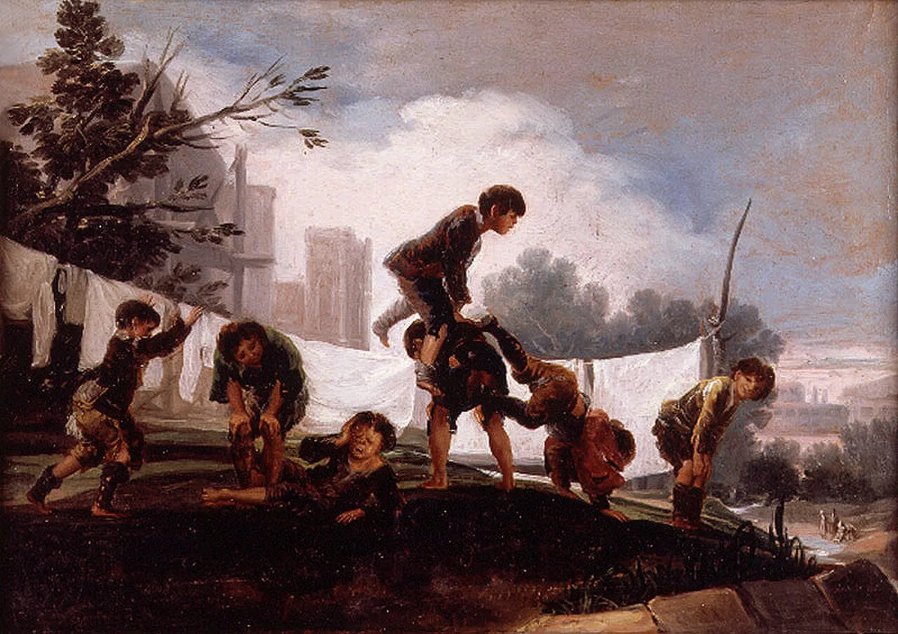 Children playing leapfrog