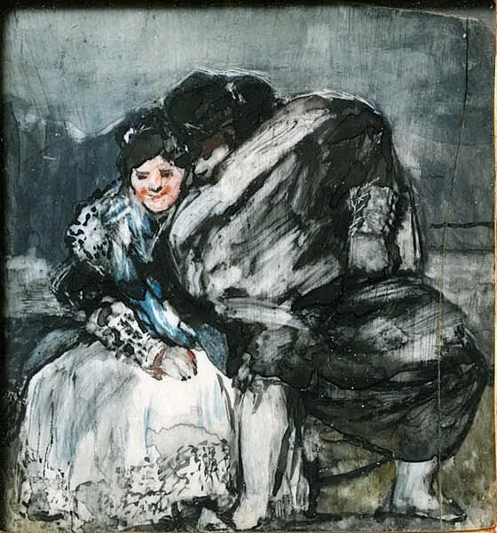 Seated Woman and Man in Spanish Cloak