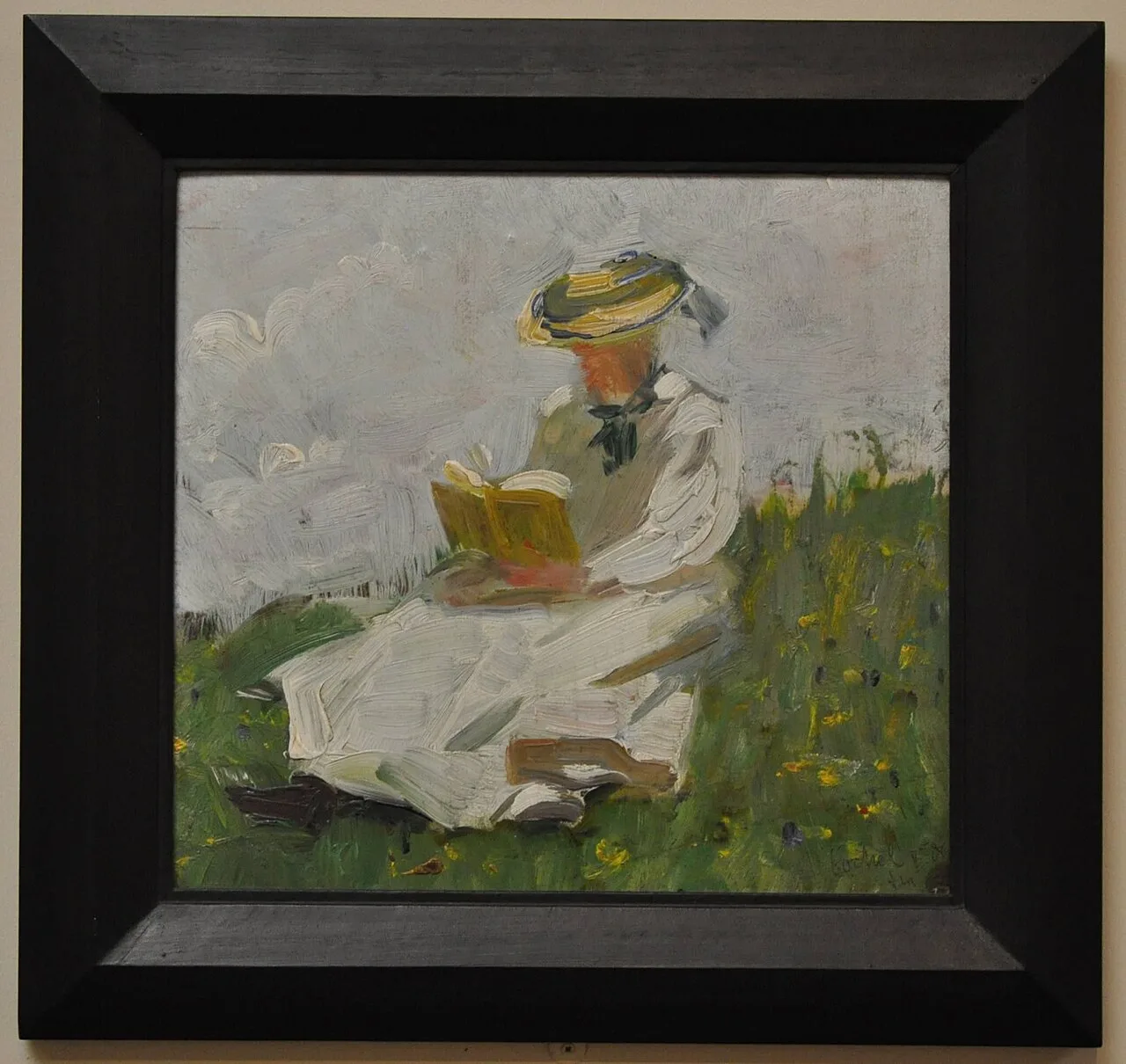 Reading woman in the green