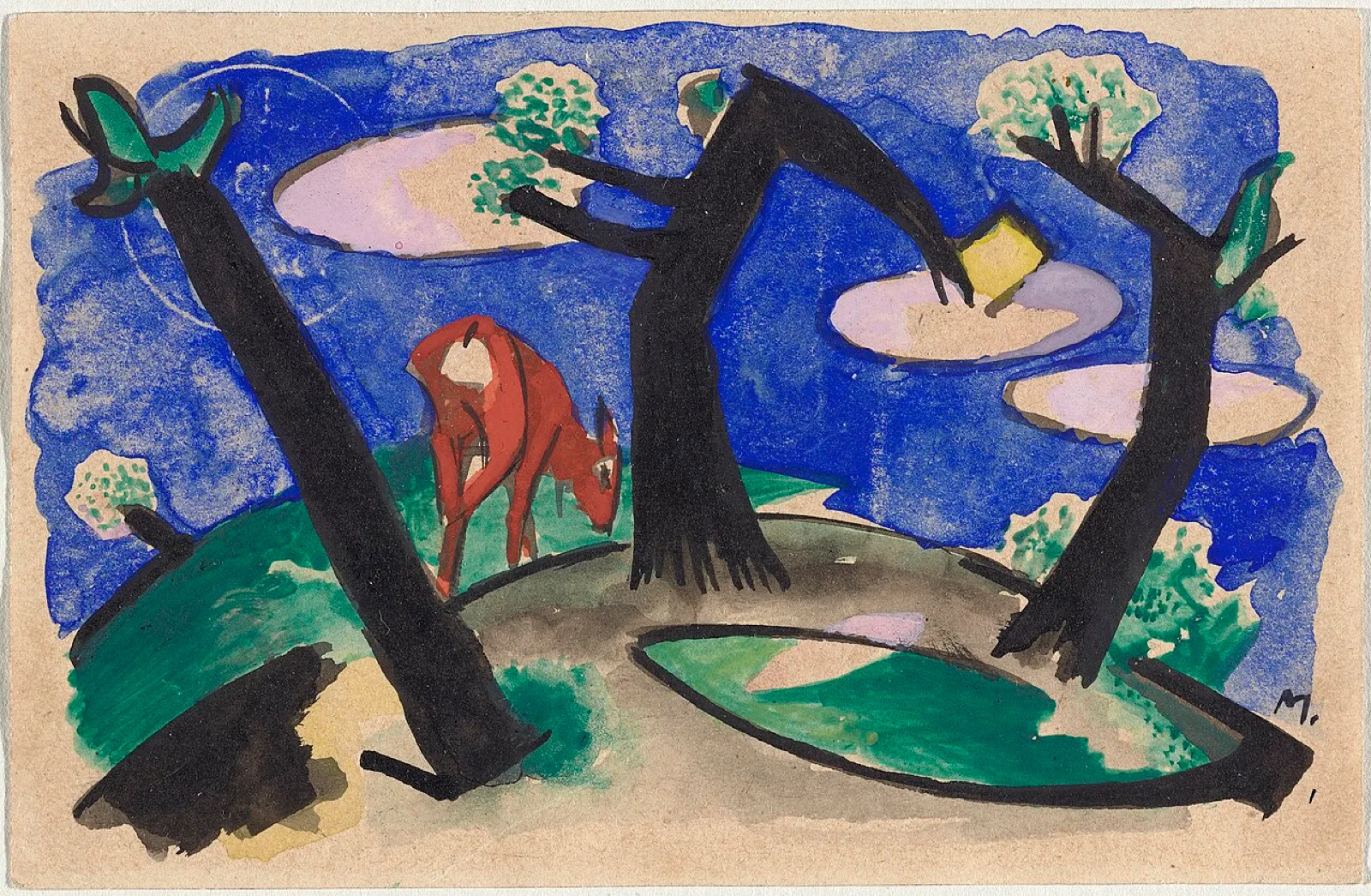 Landschaft mit rotem Tier
