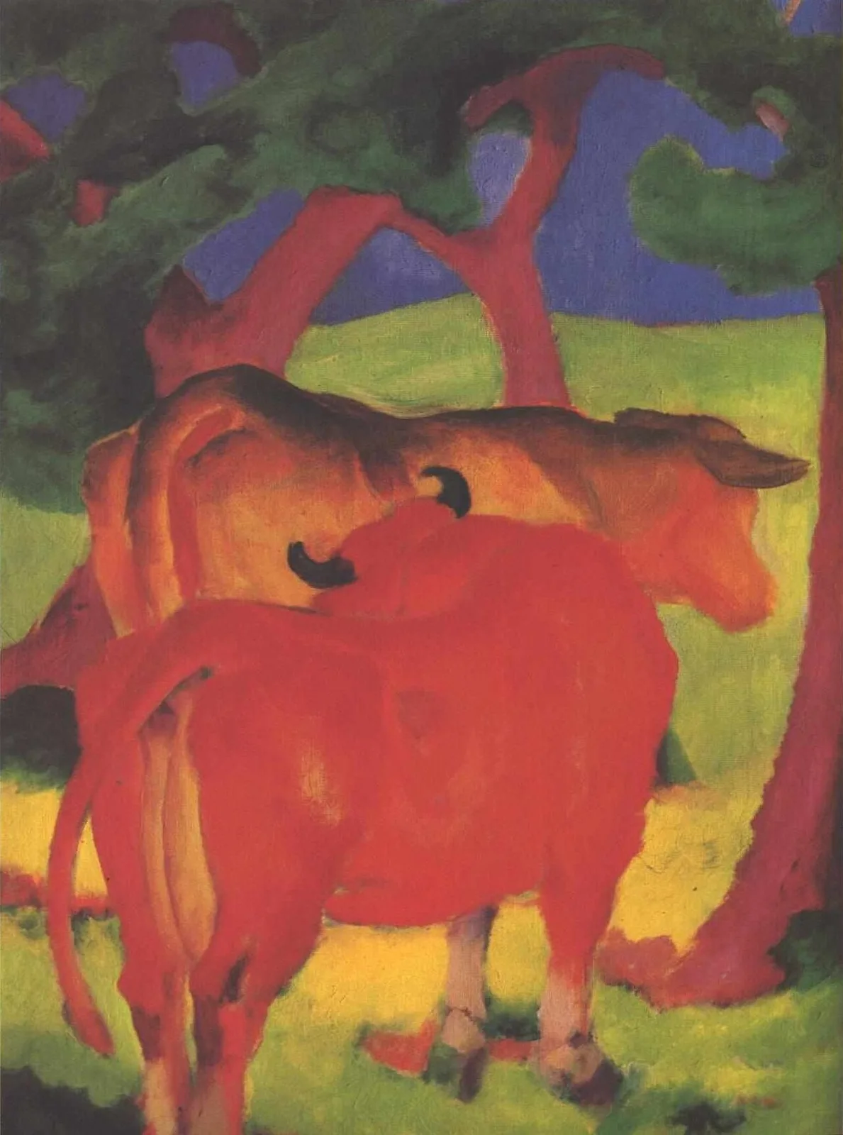 Cows under trees