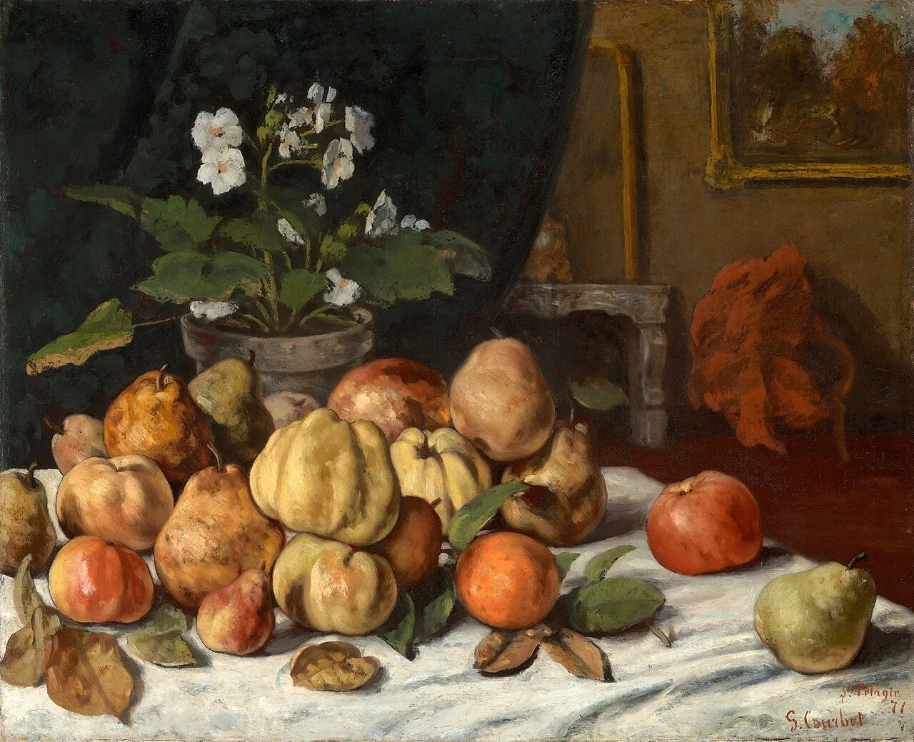 Apples, Pears, and Primroses on a Table