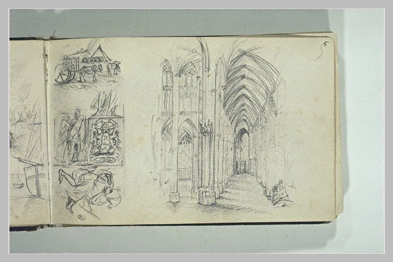 Etudes d'un intérieur d'église et trois autres compositions