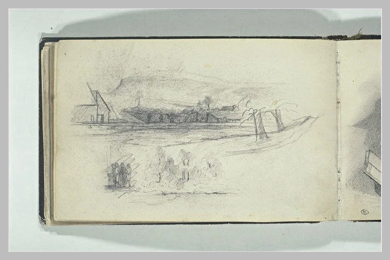 Paysage; bouquet d'arbres; quatre figures
