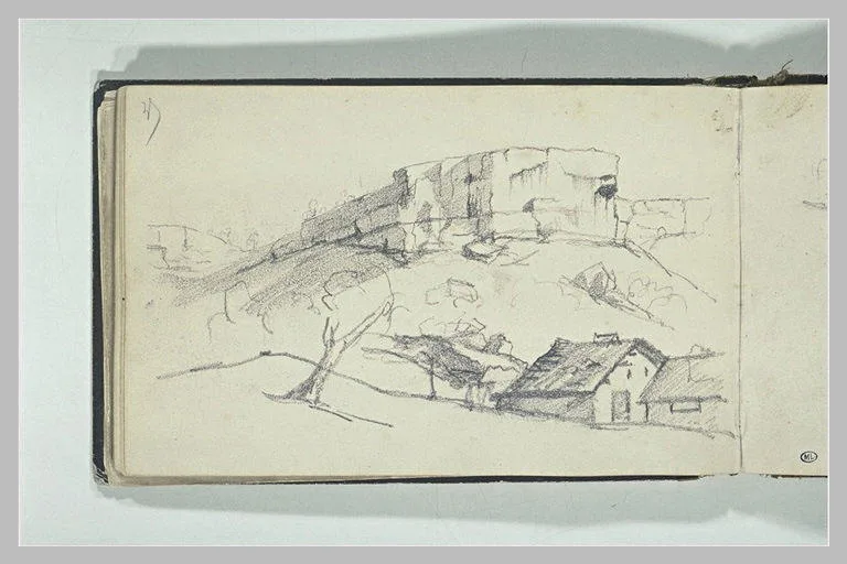 Paysage avec des maisons au premier plan