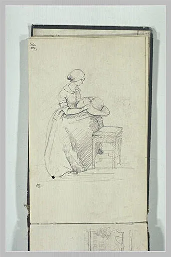 Jeune femme assise, un chapeau sur les genoux