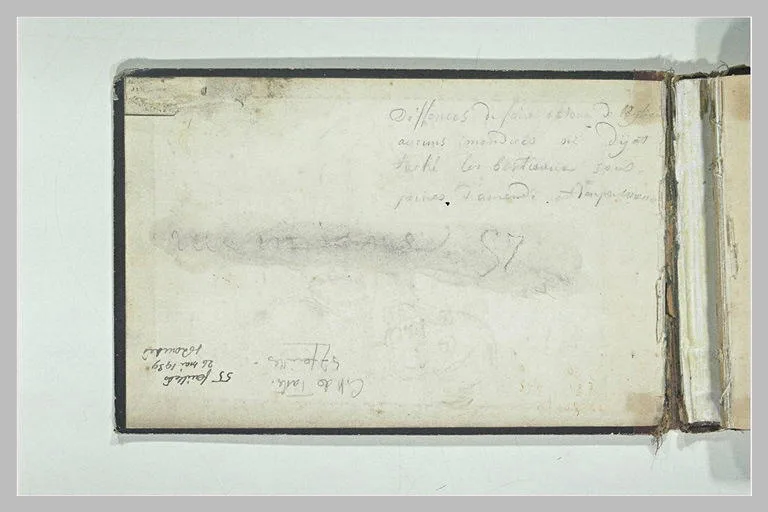 Notes manuscrites; tête de femme