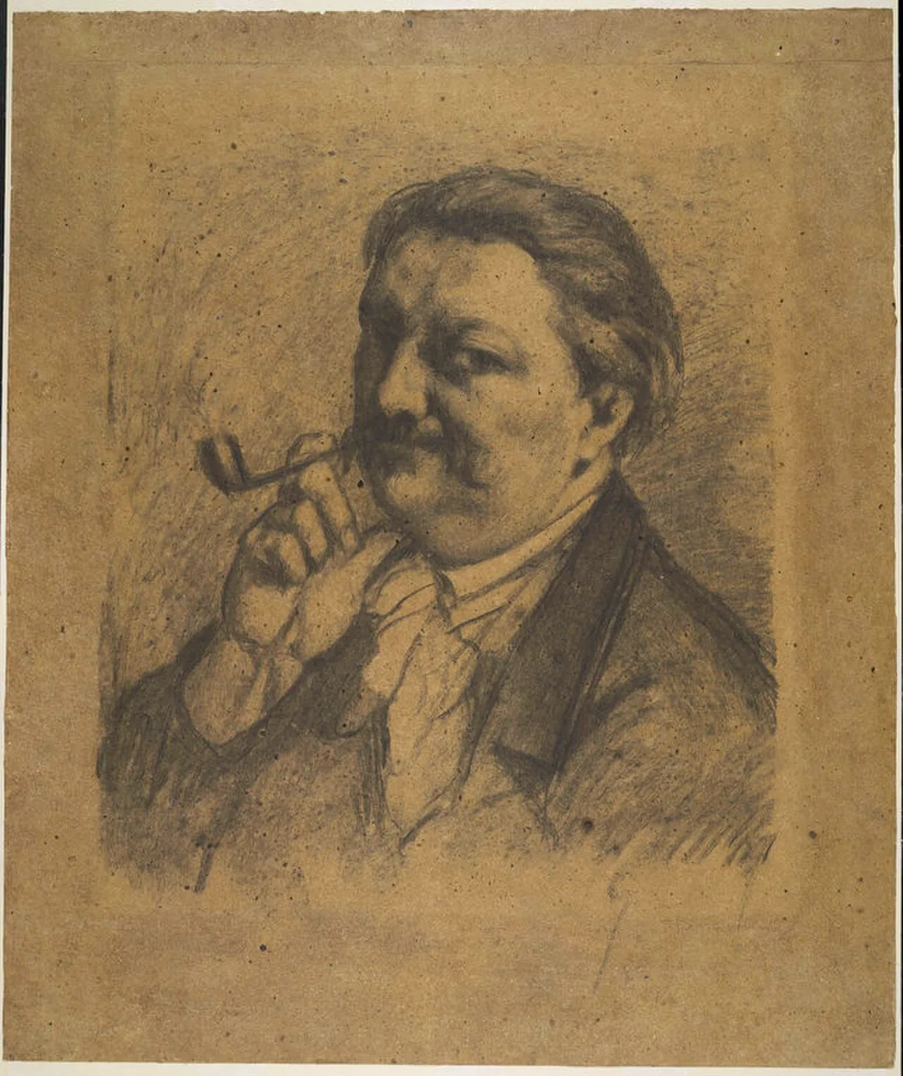 Autoportrait en buste, de trois quarts à gauche, fumant la pipe