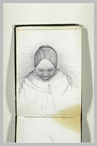 Buste de femme, tête penchée en avant