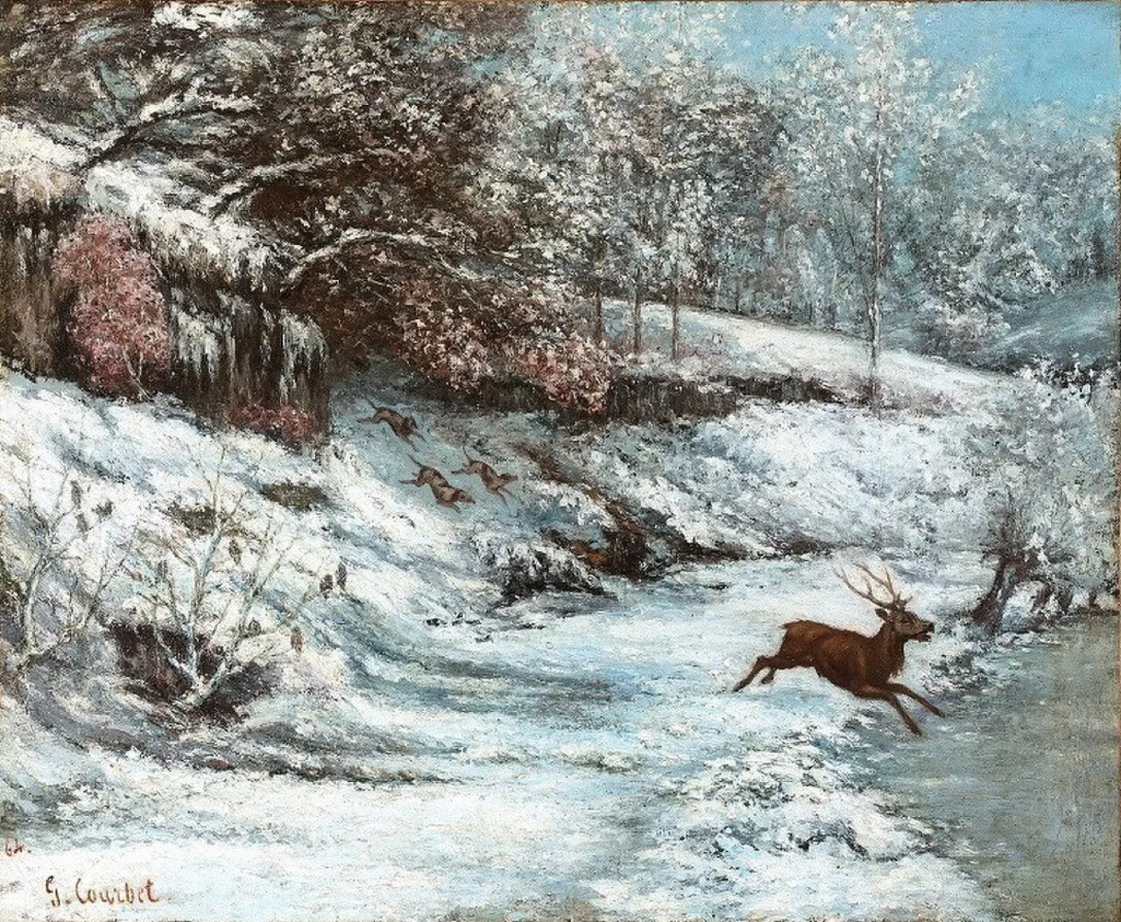 Scène de chasse sous la neige