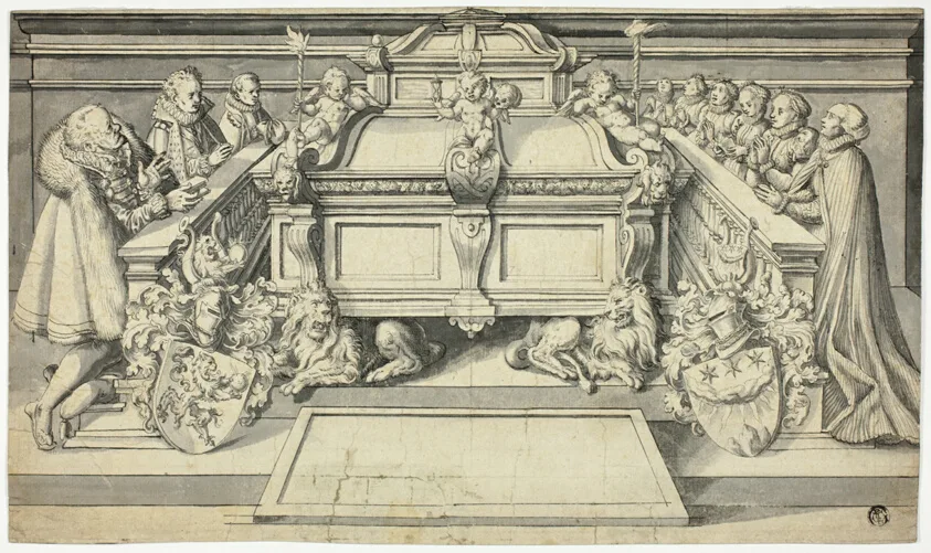 Design for Epitaph: Family Members Kneeling Before Tomb