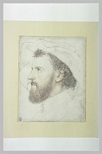 Portrait d'homme en buste, coiffé d'un chapeau à larges bords