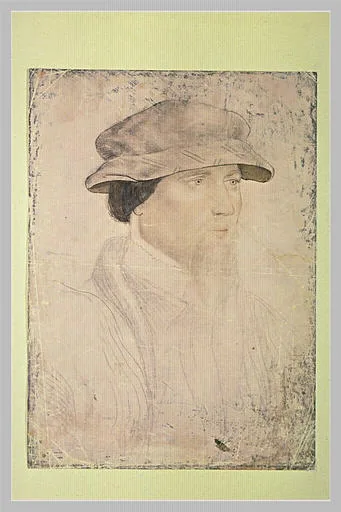 Portrait en buste, d'homme coiffé d'un béret tourné de trois quarts