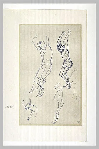 Au cirque: quatre croquis d'après un personnage travaillant aux anneaux