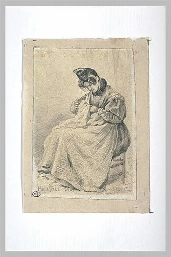 Femme assise, cousant
