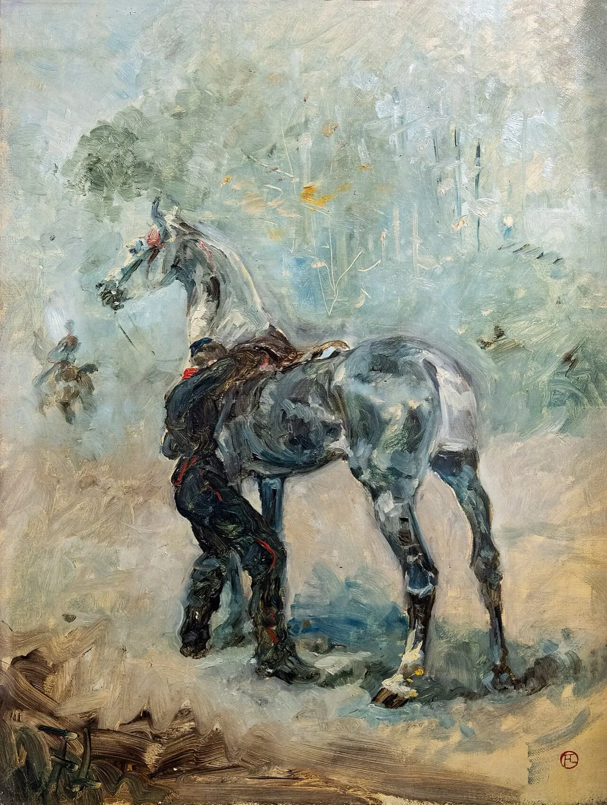 Artilleryman saddling his horse