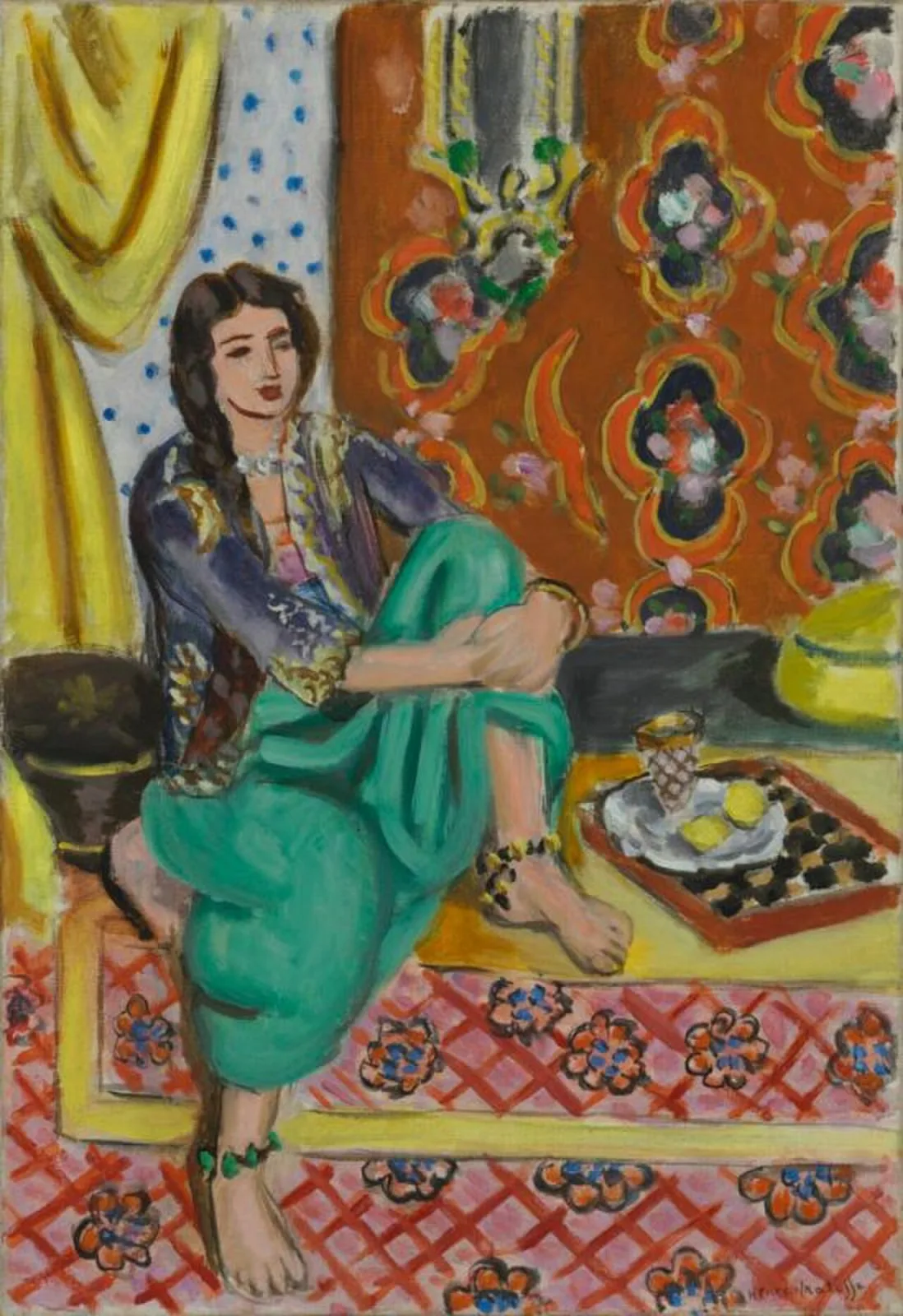 Seated Odalisque, Left Knee Bent, Ornamental Background and Checkerboard