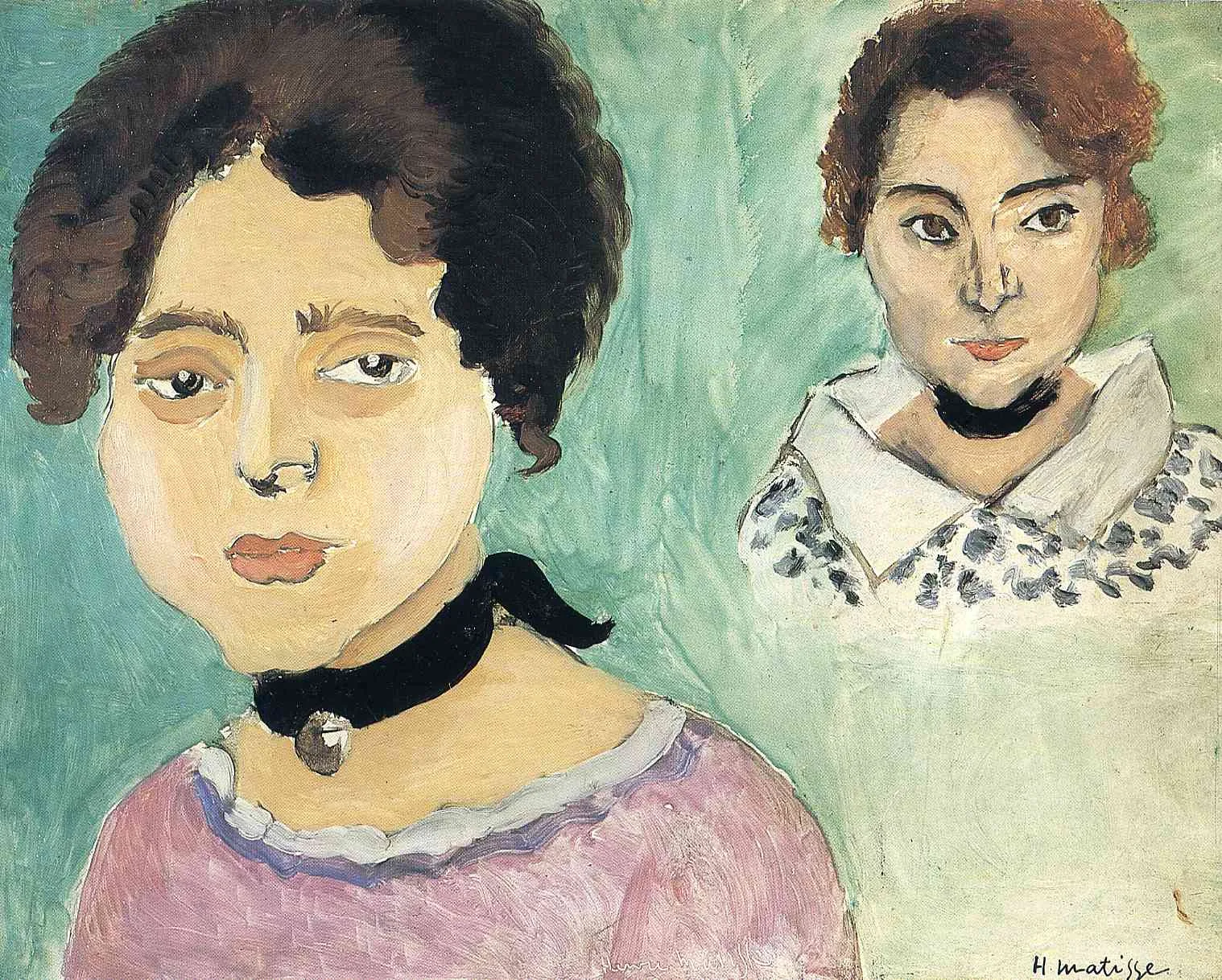 Double Portrait of Marguerite on Green Ground