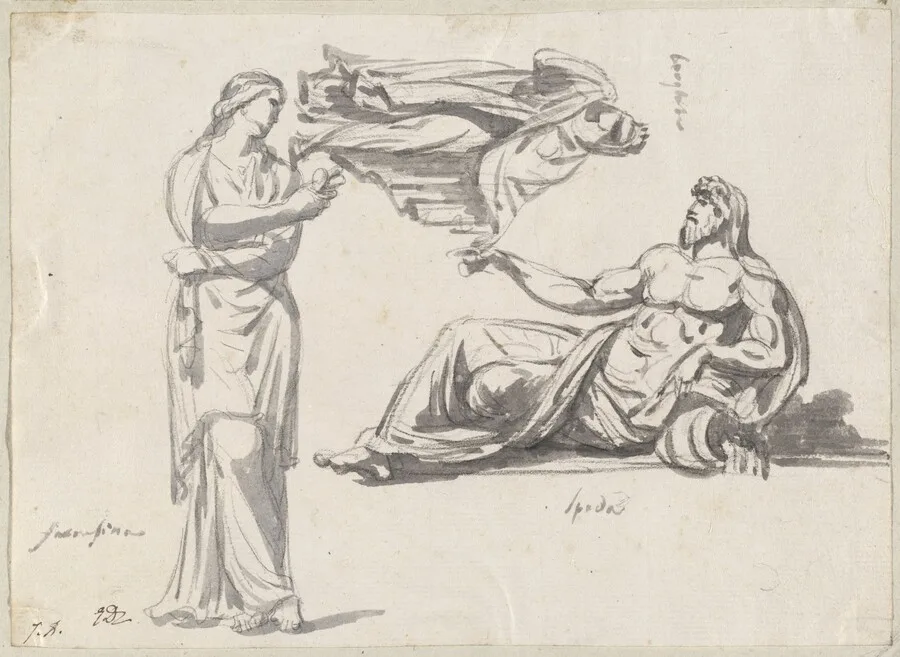 A River God and Two Classical Sculptures