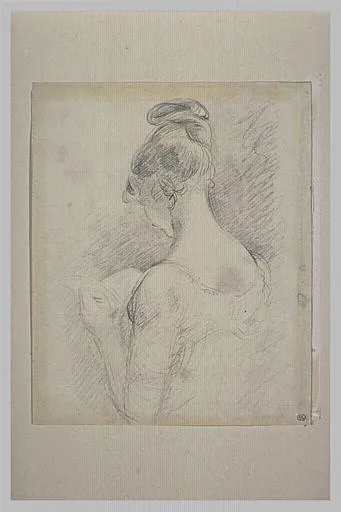 Buste de jeune fille, vue de dos, lisant