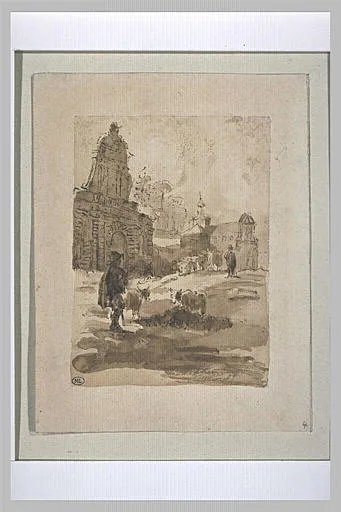 Berger devant une église