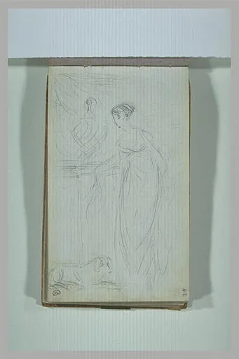 Femme, debout, un chien à ses pieds