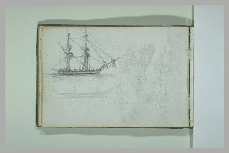 Deux études de bateaux; paysage
