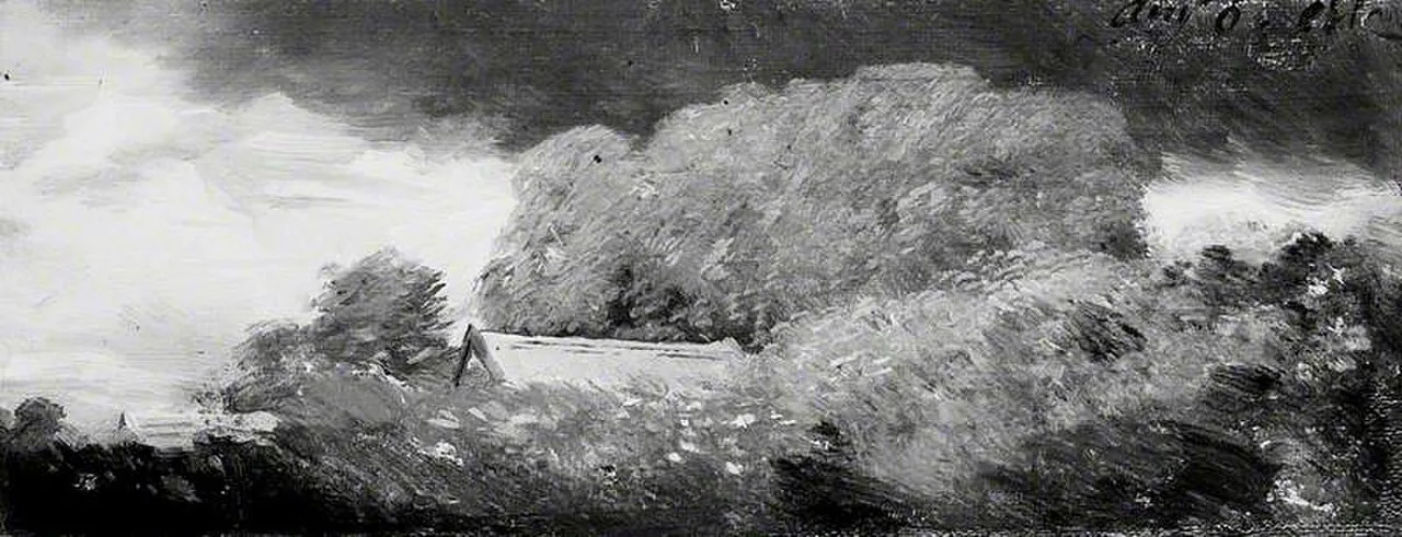 Landscape with Trees and Cottages under a Lowering Sky