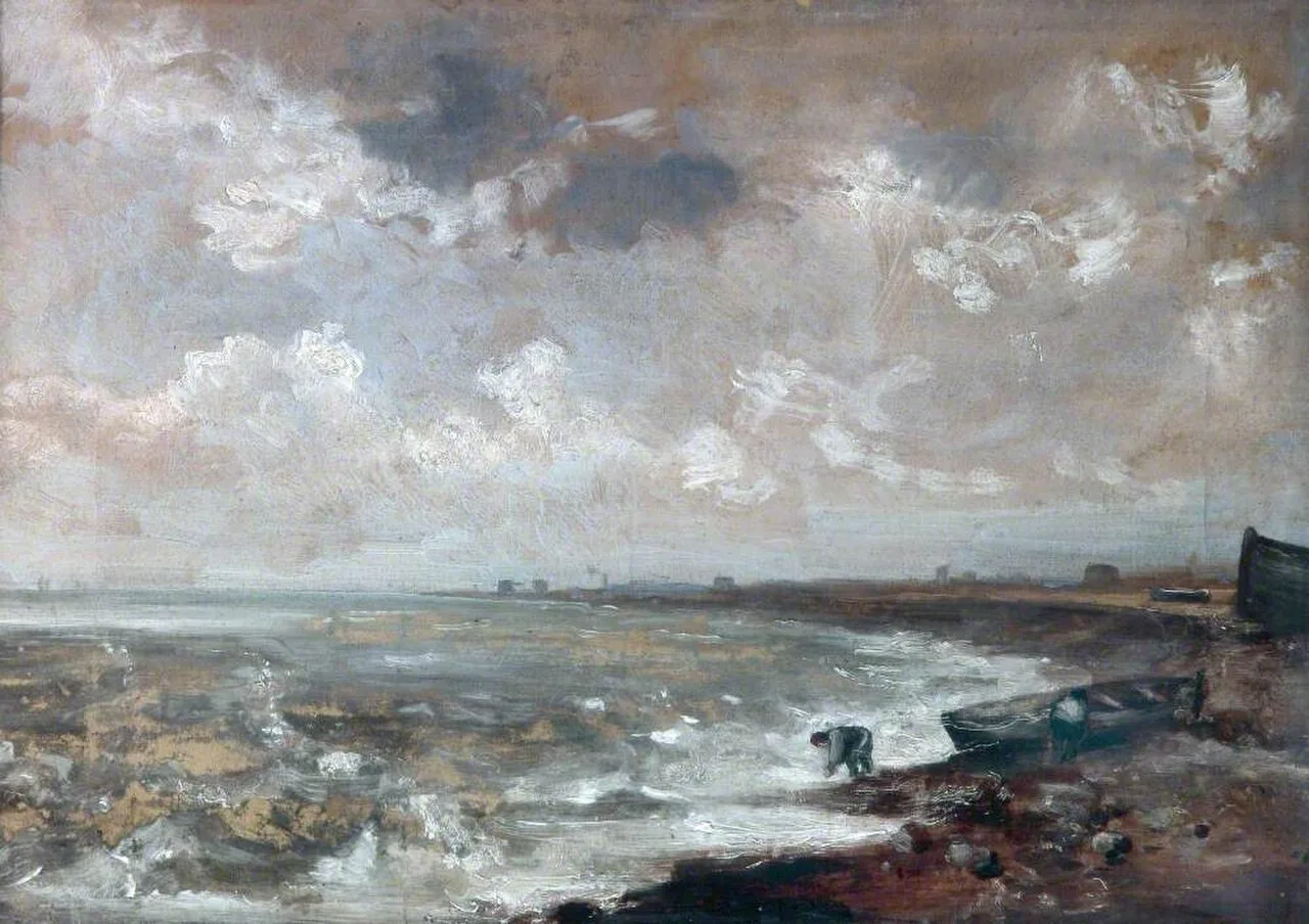 Seashore with Fishermen near a Boat