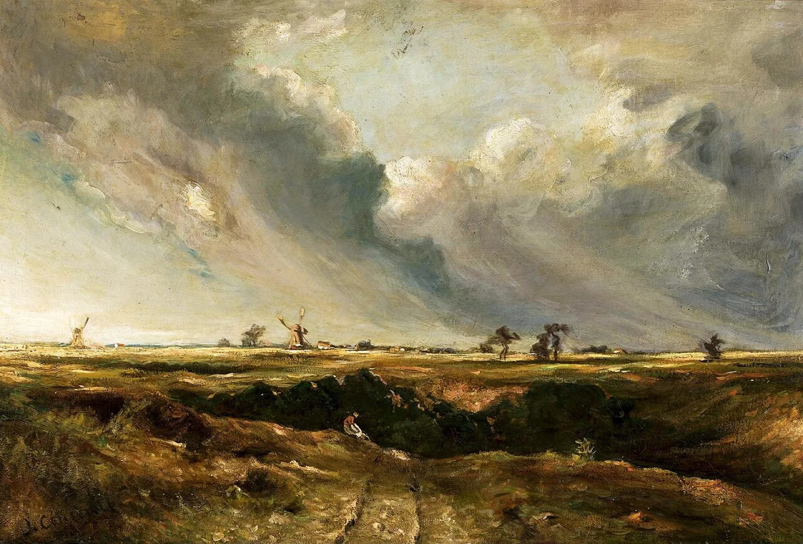 Windmills in landscape.