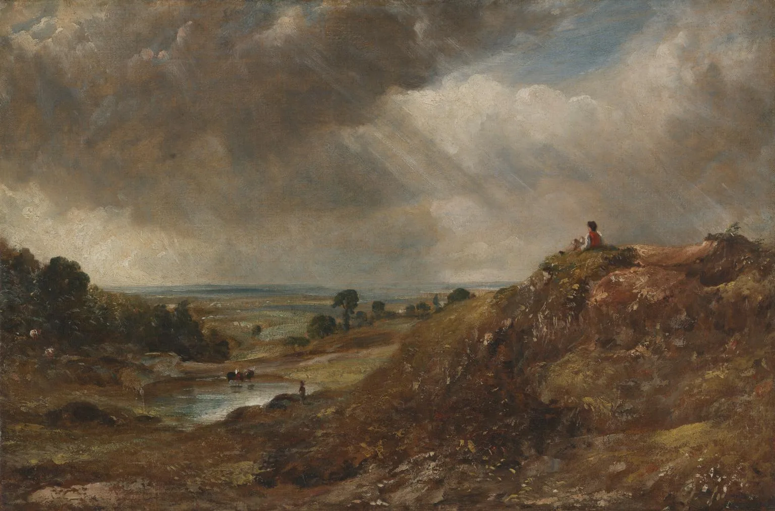 Branch Hill Pond, Hampstead Heath, with a Boy Sitting on a Bank