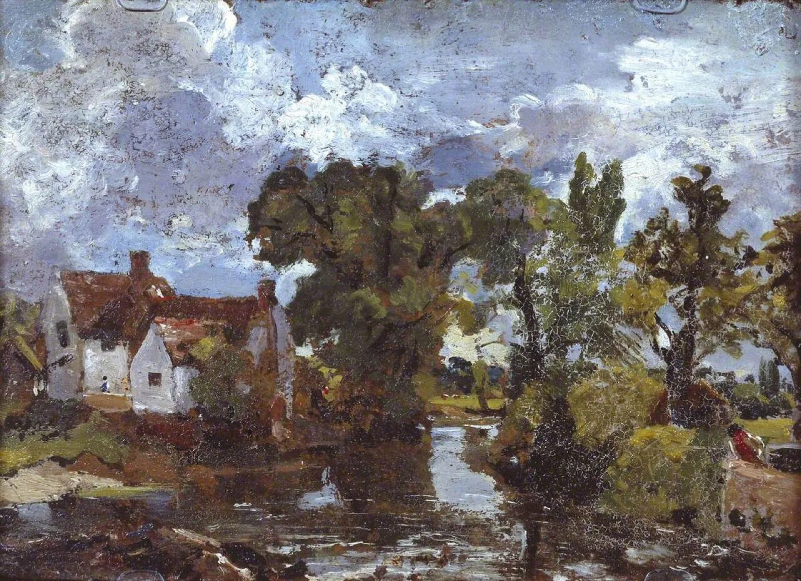 The Mill Stream. Verso: Night Scene with Bridge