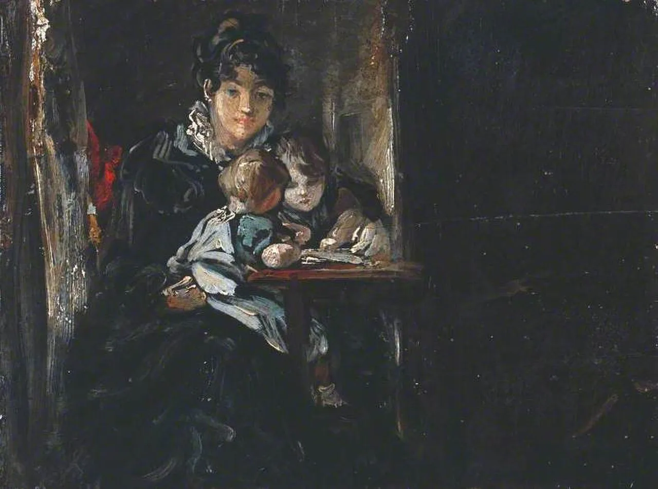 Maria Constable with Two of her Children. Verso: Copy after Teniers