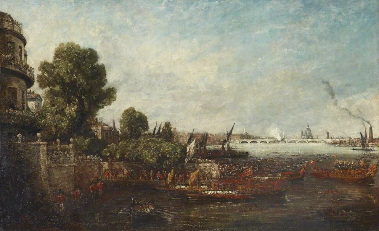 Embarkation of George IV from Whitehall: the Opening of Waterloo Bridge
