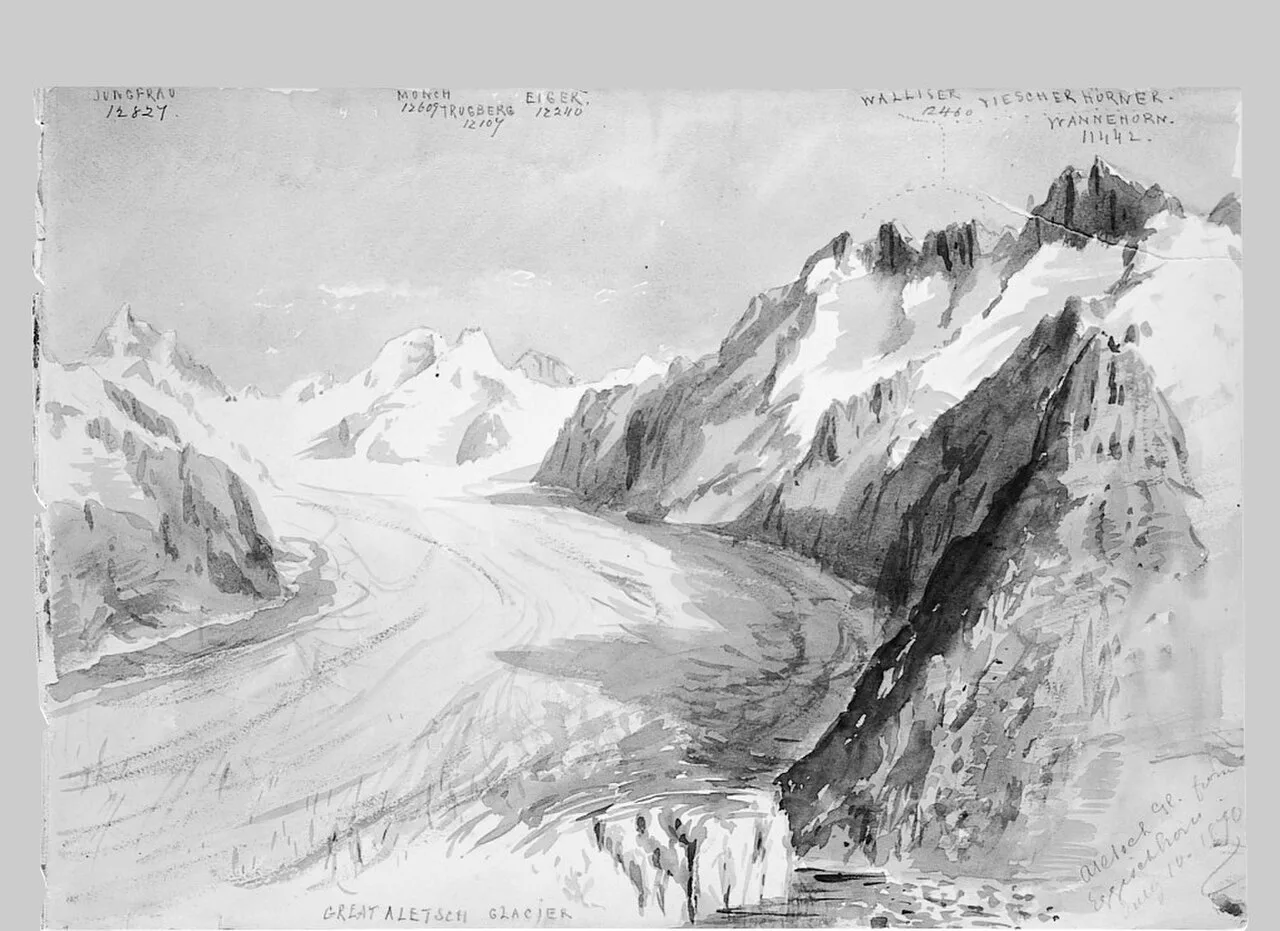 Aletsch Glacier from Eggishorn (from "Splendid Mountain Watercolours" Sketchbook) (No. 2)