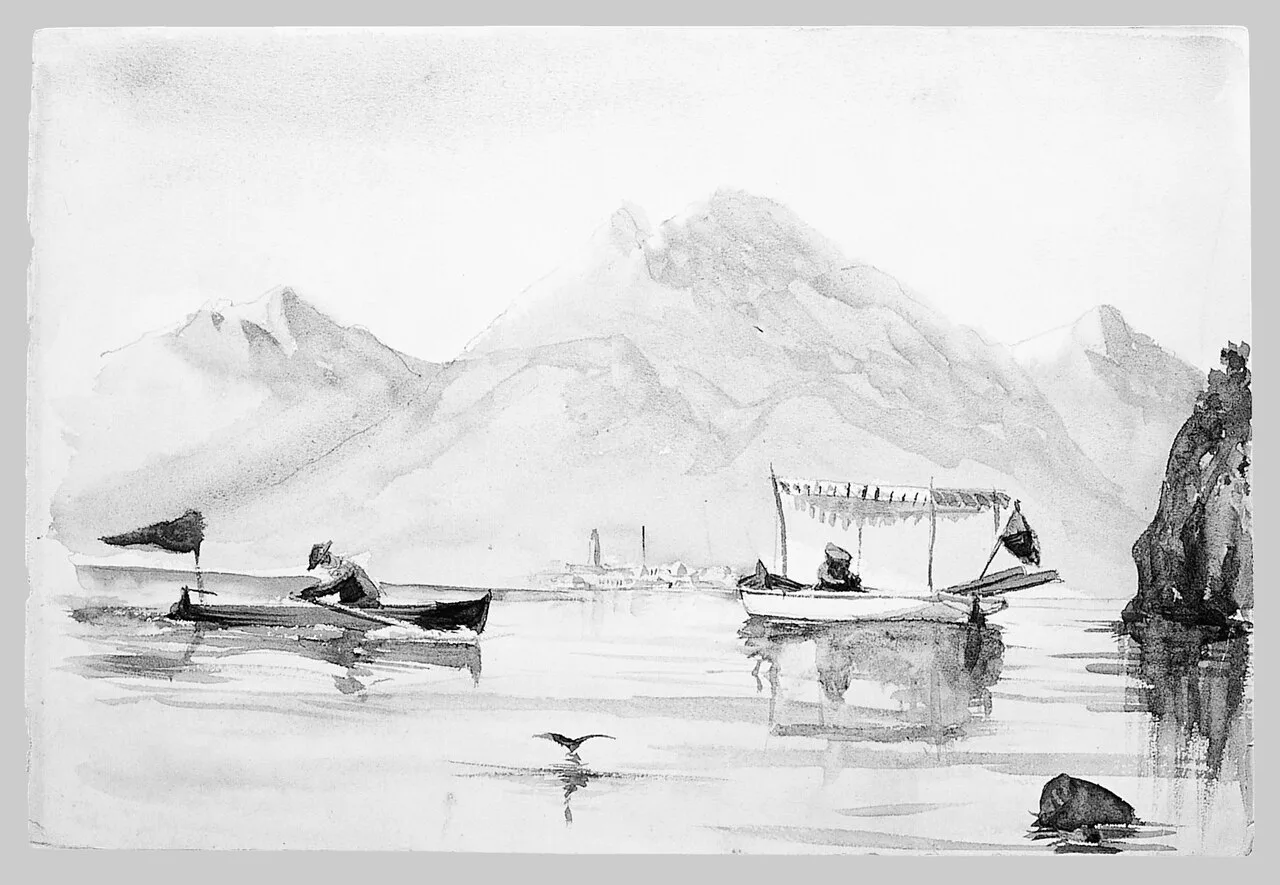 Boats on Mountain Lake (from Switzerland Sketchbook)