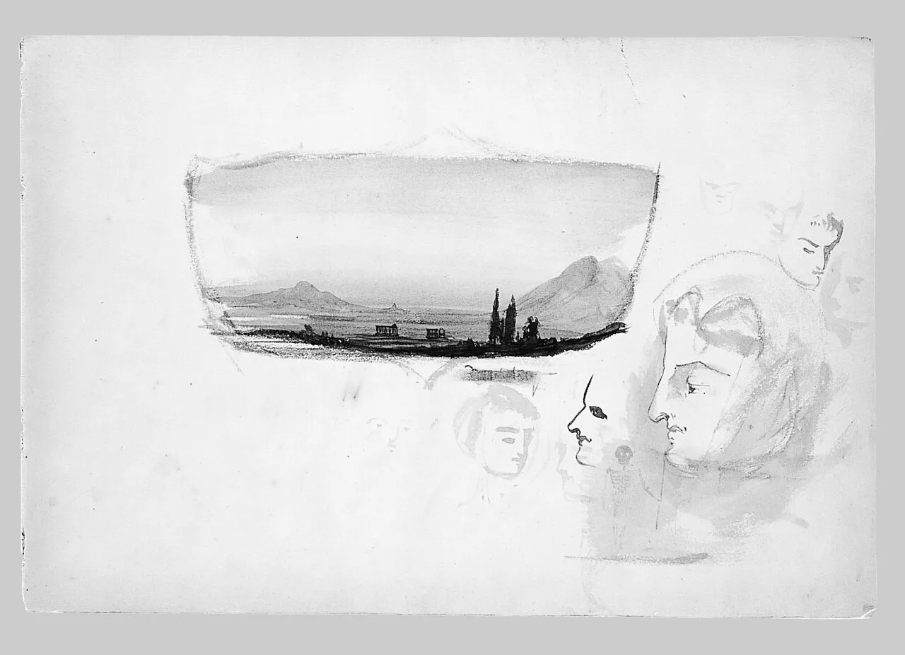 Temples at Sunset, Heads (from Switzerland Sketchbook)