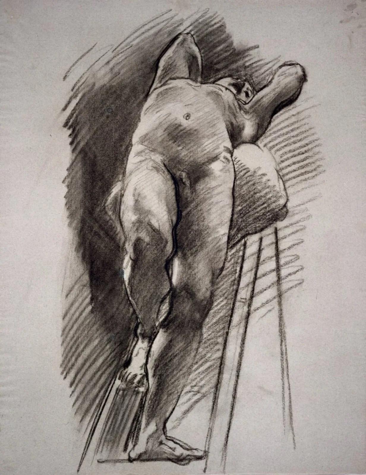 Male Nude Leaning Back on a Ladder